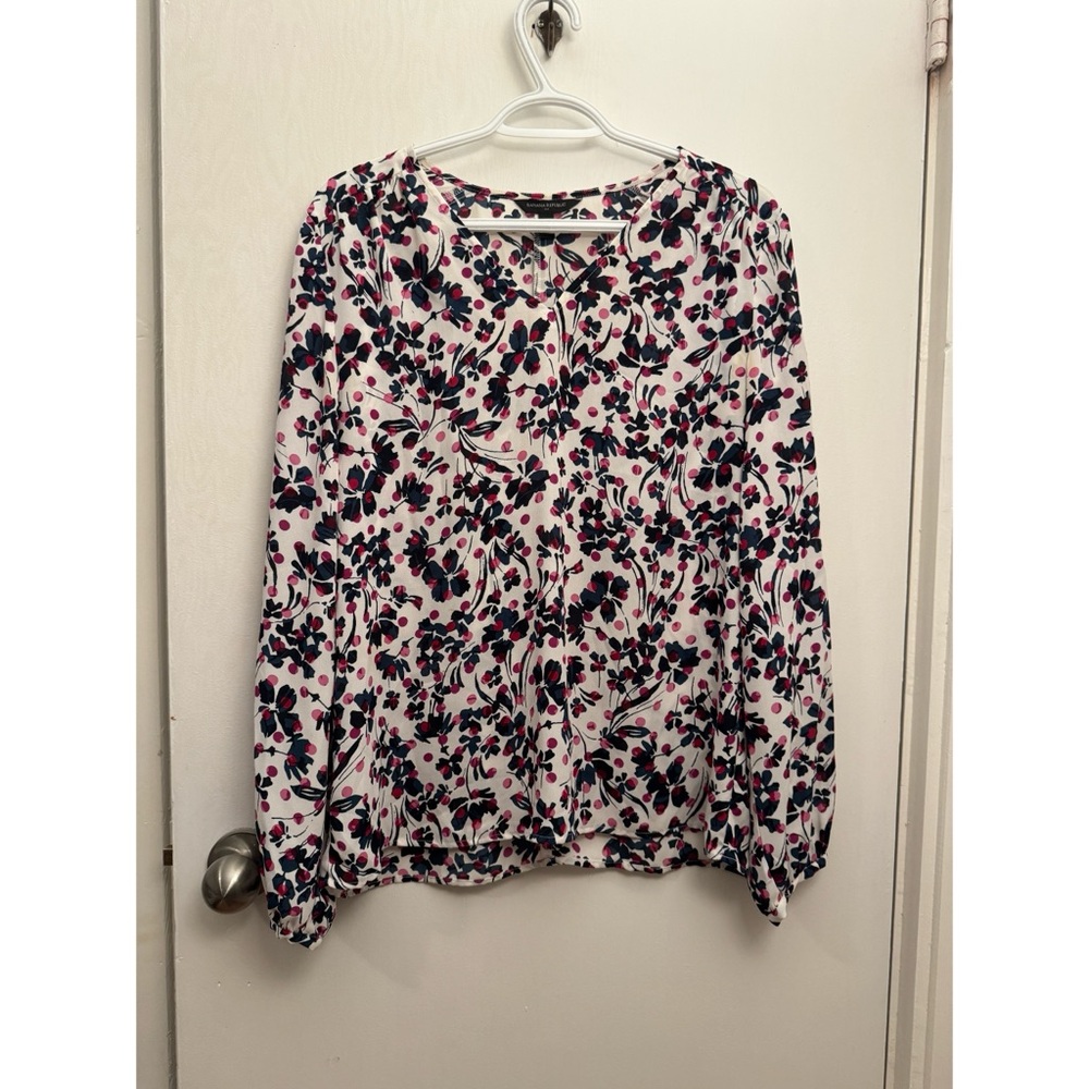 Banana Republic Black and Pink Floral Blouse